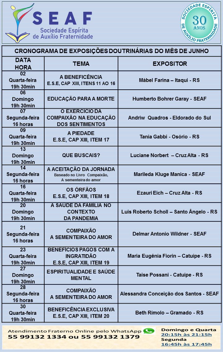 Palestras de Agosto 2021 da SEAF